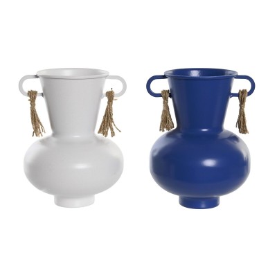 Vase DKD Home Decor Metal White Navy Blue (12 x 12 x 16 cm) (2 Units)