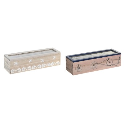 Boîte pour infusions DKD Home Decor Verre Bleu Blanc Bois MDF (30 x 9 x 8 cm) (2 Unités)