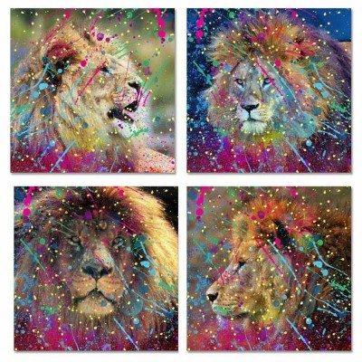 Cadre DKD Home Decor Lion Moderne (80 x 2,5 x 80 cm) (4 Unités)