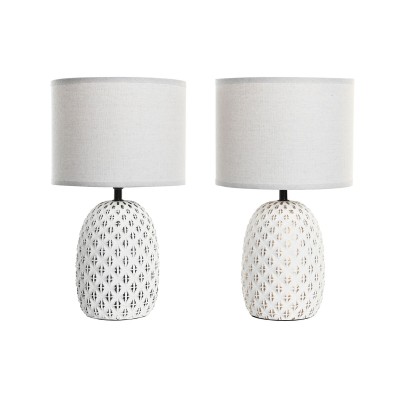 Lampe de bureau DKD Home Decor Cuivre Blanc Grès 220 V 40 W (24 x 24 x 40 cm) (2 Unités)