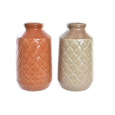 Vase DKD Home Decor Porcelain Orange Green (20 x 20 x 35 cm) (2 Units)