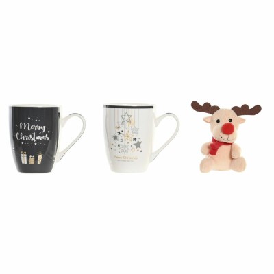 Mug DKD Home Decor Black White Bone China Porcelain (360 ml) (2 Units)