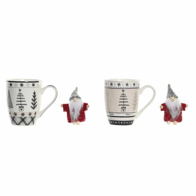 Mug DKD Home Decor Pink Black Bone China Porcelain (360 ml) (2 Units)