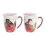 Teacup DKD Home Decor Bird Porcelain Red Green (380 ml) (2 Units)