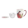 Teacup DKD Home Decor Bird Porcelain Red Green (380 ml) (2 Units)