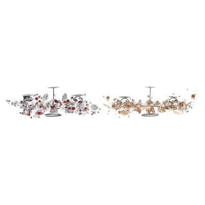 Pot à Bougie DKD Home Decor Perles Argenté Doré Métal PVC (70 x 10 x 20 cm) (2 Unités)