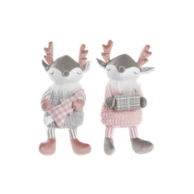 Decorative Figure DKD Home Decor Christmas Animal Polyester Deer (14 x 17 x 28 cm) (2 Units)