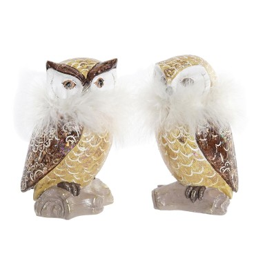 Décorations de Noël DKD Home Decor Hibou Résine (7,5 x 7,5 x 14 cm) (2 Unités)