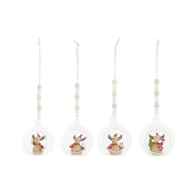 Décorations de Noël DKD Home Decor Verre Résine Renne (7 x 6 x 8 cm) (4 Unités)