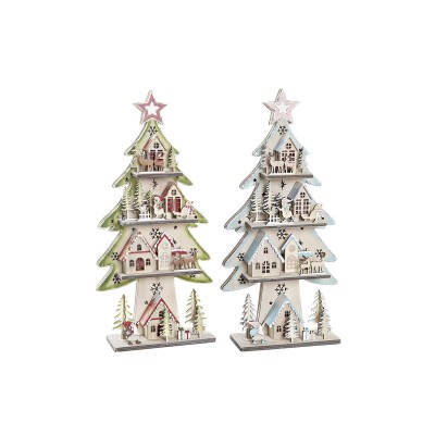 Sapin de Noël DKD Home Decor Rouge Arbre Bleu Rose Bois Vert (23 x 9 x 47 cm) (2 Unités)