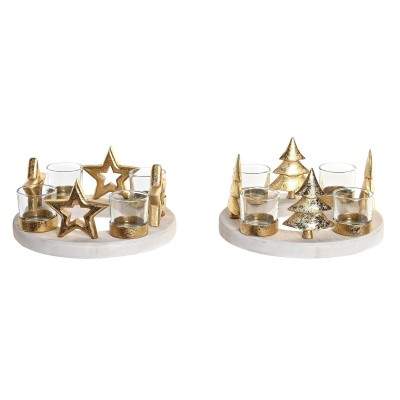Christmas Candle Holder DKD Home Decor Natural Golden (2 Units) (21 x 11,5 x 21 cm)
