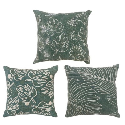 Coussin DKD Home Decor Blanc Vert Fleurs Tropical (40 x 15 x 40 cm) (3 Unités)