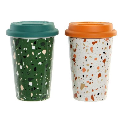 Mug DKD Home Decor Terrazo Silicone Porcelain (400 ml) (4 pcs)