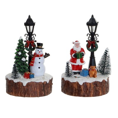 Figurine Décorative DKD Home Decor Lumière LED Résine Bonhomme de Neige (9 x 9 x 13 cm) (2 Unités)
