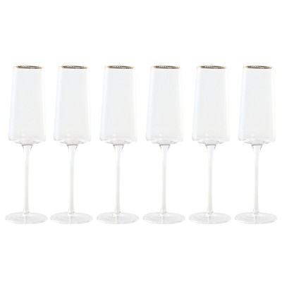 Flat champagne and cava glass Home ESPRIT Transparent Golden Crystal 400 ml (6 Units)