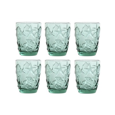 Set of glasses Home ESPRIT Turquoise Crystal Mediterranean With relief 290 ml (6 Units)