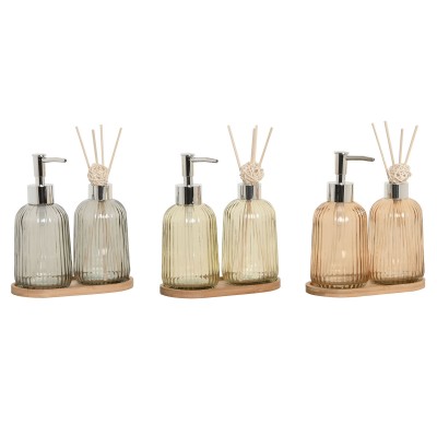 Bath Set Home ESPRIT Grey Orange Amber Bamboo Crystal 3 Pieces