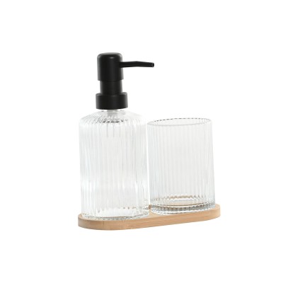 Bath Set Home ESPRIT Transparent Natural Bamboo Crystal Modern 3 Pieces