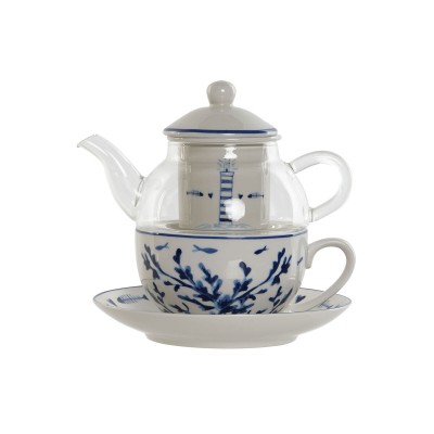 Teapot Home ESPRIT Blue White Crystal Porcelain