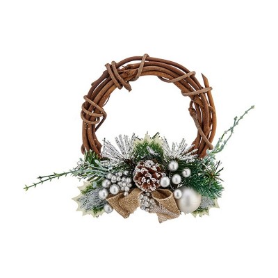Couronne de Noël Krist+ FG35LC28219411 Vert Argenté Bois Plastique 20,32 cm 22 x 8 x 22 cm