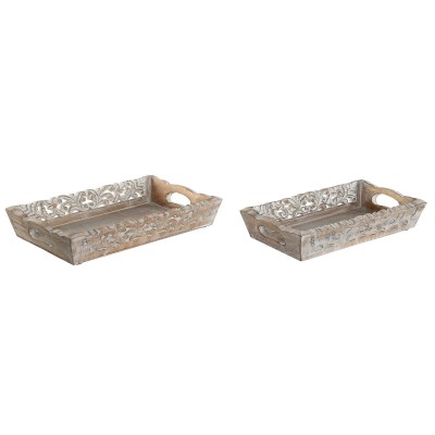 Set of trays Home ESPRIT White Natural Indian Man Stripped 40,5 x 25,5 x 6,5 cm (2 Units)
