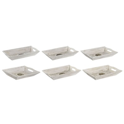 Valet Tray DKD Home Decor White Golden Aluminium Mango wood Elephant Buddha Indian Man 24 x 15 x 4 cm (6 Units)
