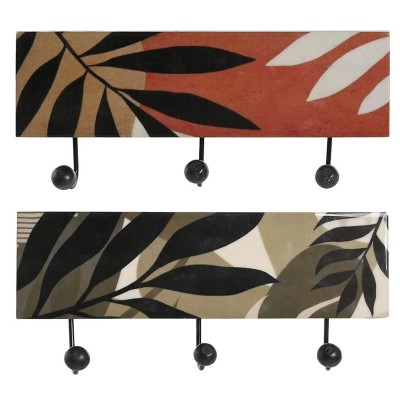 Wall mounted coat hanger DKD Home Decor Multicolour Iron Mango wood Tropical Leaf of a plant Lacquered 38 x 5 x 18 cm (2 Units)
