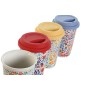 Cup with lid DKD Home Decor Multicolour Flowers 400 ml (4 Units)