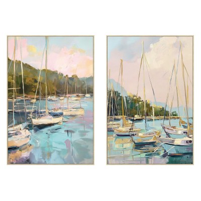 Painting Home ESPRIT Blue Green Grey Pink Yachts Mediterranean (2 Units)