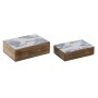Jewelry box Home ESPRIT Blue White Natural Mango wood 25 x 17,5 x 8 cm (2 Units)