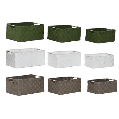Set de basket Home ESPRIT Vert Gris Crème Métal polypropylène (3 Pièces) (3 Unités)
