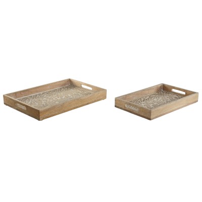 Set of trays Home ESPRIT White Natural Indian Man 44 x 29 x 5 cm (2 Units)
