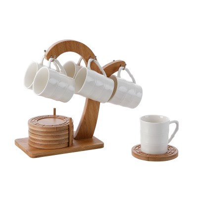 Ensemble de tasses à café Home ESPRIT Blanc Naturel Bambou Porcelaine 90 ml