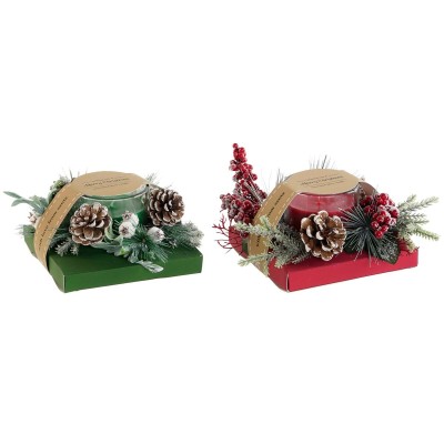Bougie DKD Home Decor Rouge Vert 20 x 20 x 9 cm 8 x 8 x 9 cm (2 Unités)