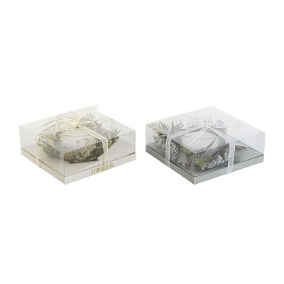 Bougie DKD Home Decor Doré Argenté Noël 21,5 x 21,5 x 8,5 cm (2 Unités)