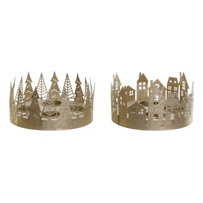 Candleholder DKD Home Decor Golden Natural Metal 16,5 x 16,5 x 8,5 cm (2 Units)