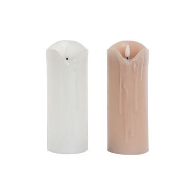 Bougie LED DKD Home Decor Blanc Rose clair 7.5 x 7.5 x 20 cm 7,5 x 7,5 x 20 cm (AA) (2 Unités)