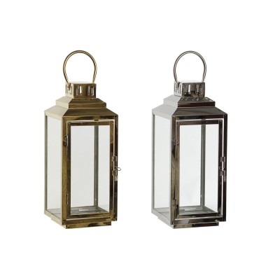 Candleholder DKD Home Decor Golden Silver Aluminium Crystal 14 x 14 x 35 cm (2 Units)
