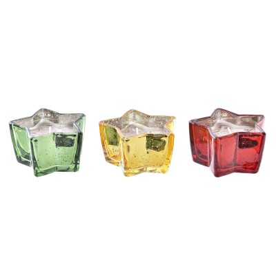 Candle DKD Home Decor Yellow Red Green Star Christmas 10 x 10 x 5,5 cm (3 Units)