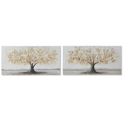 Painting Home ESPRIT Golden Canvas MDF Wood Tree Traditional 120 x 3 x 60 cm (2 Units)