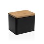 Salière avec couvercle Versa Noir Métal Bambou 11 x 11 x 14 cm