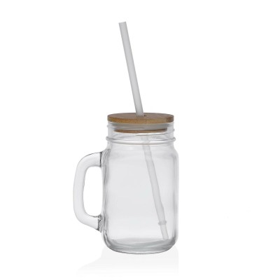 Jar with Lid and Straw Versa wicker Glass Bamboo Crystal polypropylene