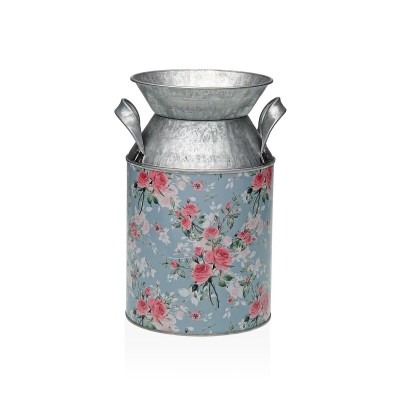 Vase Versa Blue Metal Flowers 13 x 15,5 x 21 cm