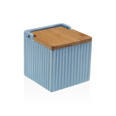Salière avec couvercle Versa Bleu Céramique Bambou Dolomite 11 x 11 x 11 cm