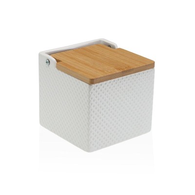 Salt Shaker with Lid Versa White Ceramic Bamboo Dolomite 11 x 11 x 11 cm