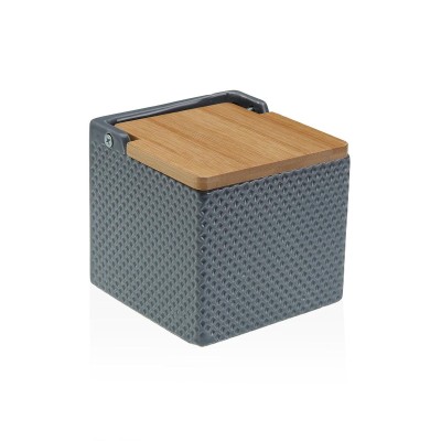 Salière avec couvercle Versa Gris Céramique Bambou Dolomite 11 x 11 x 11 cm