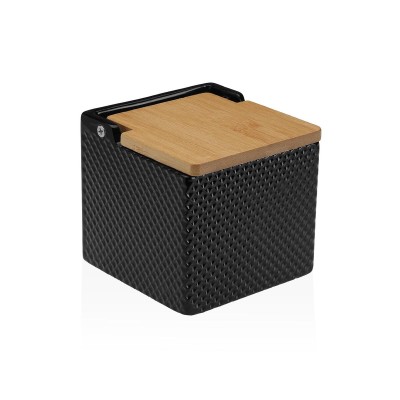 Salt Shaker with Lid Versa Black Ceramic Bamboo Dolomite 11 x 11 x 11 cm