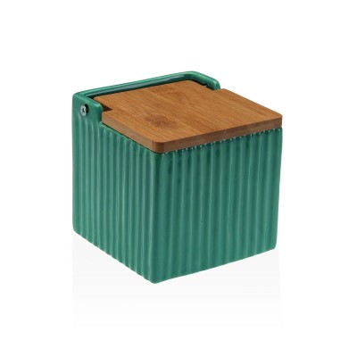 Salt Shaker with Lid Versa Green Ceramic Bamboo Dolomite 11 x 11 x 11 cm
