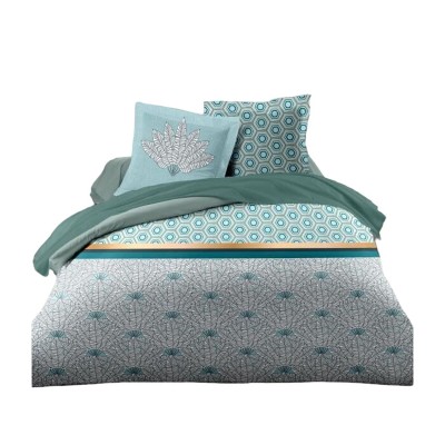 Parure de couette HOME LINGE PASSION Blanc Vert Vert émeraude Lit double 240 x 260 cm