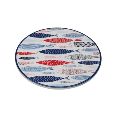 Dessous de plat Versa Bleu Rouge Liège Céramique Poissons 20 X 0,6 X 20 CM